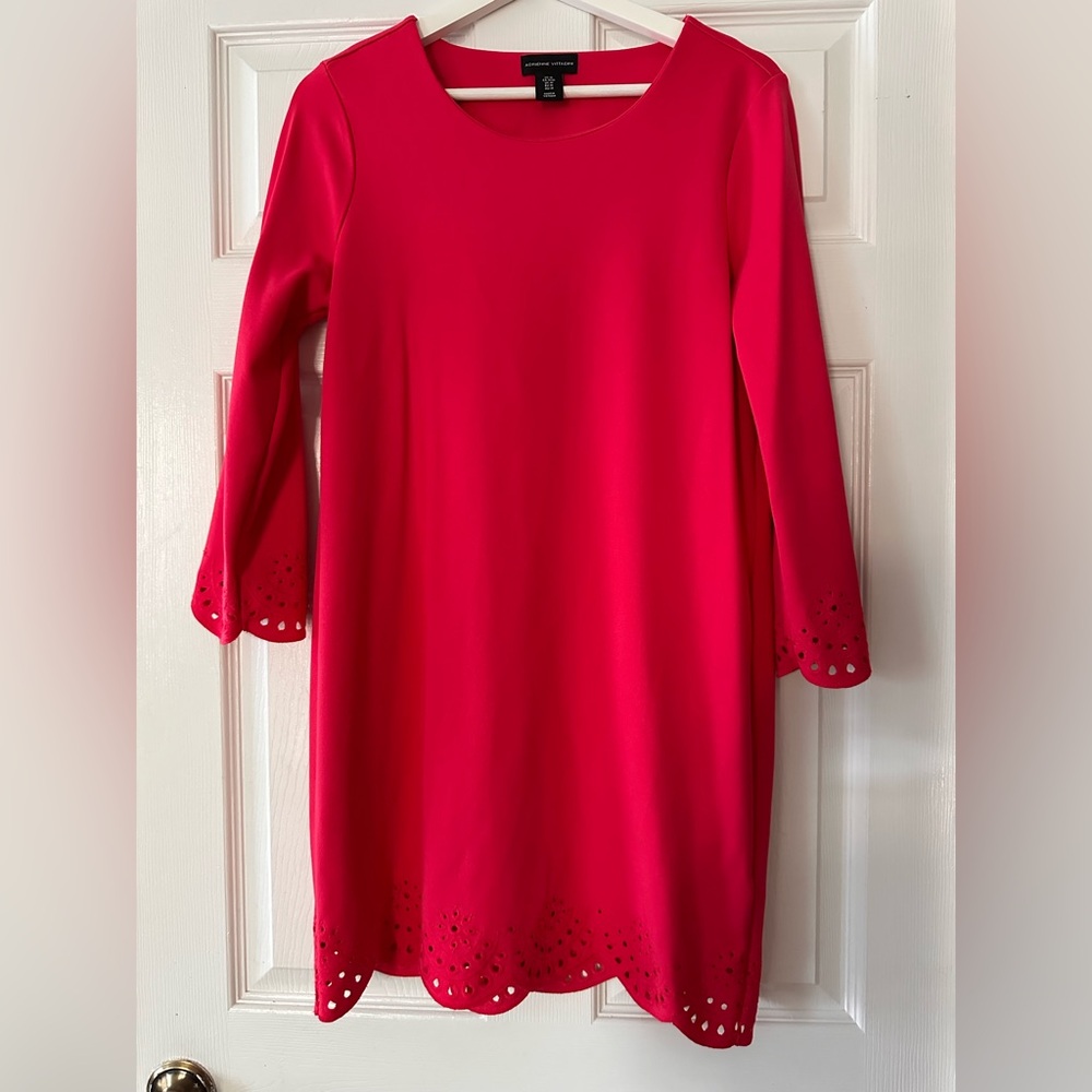 Adrienne Vittadini Eyelet Hem and Sleeve Dress in bubblegum pink